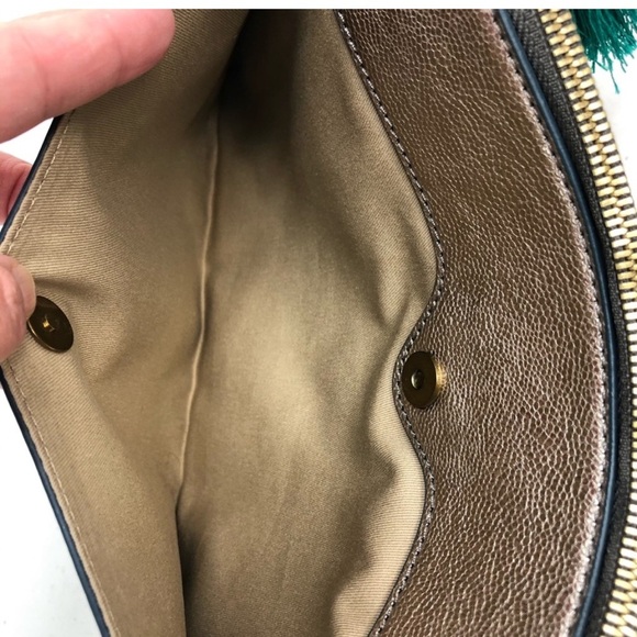 J. Crew Pebbled Metallic Leather with Teal Tassel Pouch Clutch NWT - Picture 2 of 8